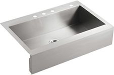 Kohler Vault Top Mount Single Bowl Kitchen Sink With Shortened Apron Front For 36 Inch Cabinet And 4 Faucet Holes Stainless Steel