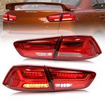 VLAND Full LED Tail lights Compatible For Mitsubishi Lancer EVO X 2008-2020(Not Fit Sportback/Fortis/Io) with Amber Sequential Turn Signal Rear Lamps Assembly/Plug and Play/Red Clear/4PCS