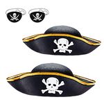 D-Fokes 2 Packs Kids Felt Pirate Hat - Tri Corner Pirate Party Hat - Skull Print Pirate Captain Costume with Eye Patch