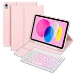 Bettdow Backlit Keyboard Case for iPad 10th Generation, Slim Protective Case with Pencil Holder, Detachable Wireless Backlit Keyboard Case for iPad 10th Generation 10.9 Inch 2022 (Pink)