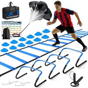 Agility Ladder,Soccer Training Equipment Set-20ft Speed Ladder,12 Soccer Cones,4 Hurdles,Jump Rope,Running Parachute,Basketball Football Agility Training Equipment for Kids, Youth, Adults (Blue)