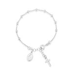 Miabella 925 Sterling Silver Italian Rosary Cross Bead Charm Link Chain Bracelet for Women Teen Girls, Adjustable, Made in Italy (Length 6 to 7 Inch)