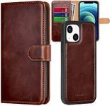 PULOKA - 2 in 1 Flip Cover for iPhone 14 Plus - Protective Case with Card & Cash Pockets - Detachable Flip Case, Kickstand & Magnetic Closure - Profesional & Premium Leather Finish Look -Brown