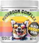 Mushroom Complex Treats for Dogs with Reishi Shiitake and Turkey Tail Mushrooms for Cognition and Immune Boosting Supports Digestive Health and Reduces Inflammation DHA EPA Turmeric Kelp 120 Chews