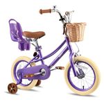 RULLY 12" Girls Bike with Doll Seat for Age 2 3 4 Year Old Toddlers and Child, 12 Inch Kids Bike with Training Wheels & Basket, Purple