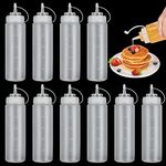 LOLYSIC 10Pcs Squeeze Bottles, 18oz 500ml Plastic Squeezy Sauce Bottle Condiment Squeeze Bottles with Nozzles for Ketchup, Salad Sauce, BBQ Sauce, BPA Free