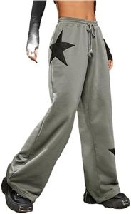 Floerns Women's Causal Drawstring High Waist Baggy Straight Wide Leg Sweatpants with Pockets Grey Star S