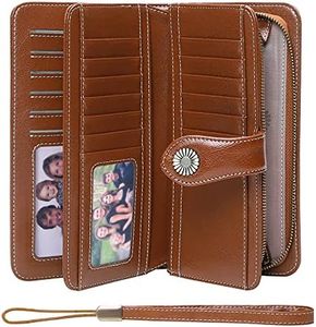 Woman Wallet, RFID Blocking with Wrist Strap, Genuine Leather (Vintage Brown)