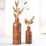 Behoma Wooden Flower Vase Set of 2, Bottle Shape Mango Wood Vases for Flowers for Decor Home Living Room Kitchen Office, Walnut Brown Finish | Height - 9 inch (23 cm) & 5.9 inch (15 cm)