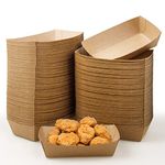 Xaztr 200Pcs Paper Food Trays, Brown Kraft Paper Containers Disposable Food Serving Boats Basket Grease Resistant Hot Dog Trays Paper for Snack Tacos Nachos Fries Corn