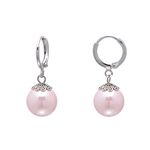 Vintage Drop Leverback Hoops Simulated Pearl Earrings for Women, Pink Nacre