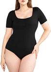 POSESHE Women's Plus Size Short Sleeve Square Neck Tank Top Bodysuit,Black,4X