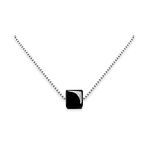 Tiny and Dainty Sterling Silver Black Onyx Cube Choker Necklace, Black Onyx Necklace for Women, Layering Necklace, Black Cube Necklace (15 inches plus 2-inch extender)