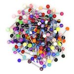 CrazyPiercing Wholesale 14g Tongue Ring Barbells 110/130/150/200Pcs Stainless Steel Bar Tongue Rings Assorted Colors without Repeating for Women Man, Stainless Steel Acrylic Ball, no gemstone