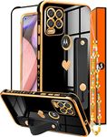 Likiyami (3in1) for Motorola Moto G Stylus 5G 2021 Case Heart Women Girls Girly Cute Luxury Pretty with Stand Phone Cases Black Gold Love Hearts Aesthetic Cover+Screen+Chain for G Stylus 5G 2021 6.8"