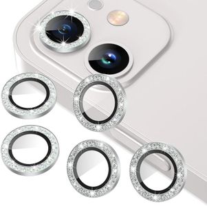 AGVEE 3+3 for iphone 12 Pro/12/12 Mini/11 Pro Max/11 Pro/11 Camera Lens Protector, Bling Diamond & Bling Glitter Metal Ring 9H Tempered HD Glass Camera Protector Cover, Silver