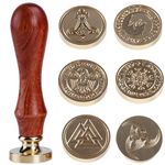 Ychostamp Vegvisir Viking Rune Wax Seal Stamp Set 6PCS Vegvisir Viking Sealing Wax Stamp Heads 0.98''/25mm Custom Wax Stamp 1PCS Wooden Hilt Sealing Stamp Set