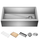 Kraus Kore 36-Inch Modern Farmhouse Workstation 16 Gauge Single Bowl Stainless Steel Kitchen Sink with Accessories, KWF410-36