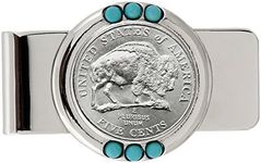 American Coin Treasures U.S. Coin Money Clip - Westward Journey Bison Nickel | Brass Moneyclip Layered in Silver-Tone Rhodium | Turquoise Stones | Holds Currency, Credit Cards, Cash | Certificate