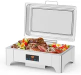 Electric Chafing Dish, 9QT Full Size Touch Screen Chafing Dishes for Buffet Roll Top Set Food Servers and Warmer with Glass Lid for Catering, Parties, Weddings, Silver