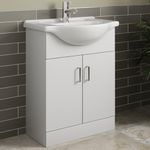 Affine® 650mm Vanity Unit Basin Sink Bathroom Storage Cabinet Cupboard Freestanding, Single Tap Hole Ceramic Wash Basins, Soft Close Door, White Gloss