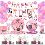 Makeup Birthday Party Supplies,165 Pcs Spa Party Decorations&Tableware Set-Makeup Birthday Banner Balloons Plate Cup Napkins Tablecloth Photo Booth Props etc Makeup Birthday Party Favors for Girls