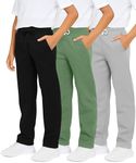3 Pack Boys Girls Athletic Pants Sweatpants Active Kids Teen Open Bottom Fleece Youth Training Pajama Warm Performance Workout Activewear Winter Warm Sports Running Quick Dry Dri Fit- Set 10,L(12-14)