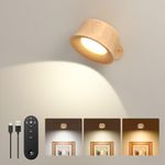 FULEN Wall Sconces,LED Wall Lamp with Rechargeable Battery 3 Color Temperatures Brightness Dimmable Touch and Remote Control,360°Rotate Cordless Wall Mounted Light for Home Bedside Bedroom