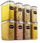 Cereal & Dry Food Storage Containers - Wildone Airtight Cereal Storage Containers Set of 8 [2.5L / 85.4oz] for Sugar, Flour, Snack, Baking Supplies, Leak-Proof with Black Locking Lids