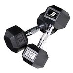 Amazon Brand - Symactive Rubber Coated 30 Kg Hex Dumbbells Set for Full Body Workout (Set of 2, 15 Kg, Black)