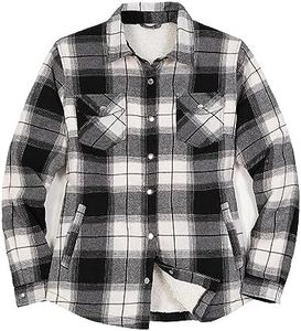 ZENTHACE Women's Sherpa Lined Flannel Shacket Jackets,Snap Button Down Cotton Plaid Flannel Casual Outdoor Shirt Jacket YMB XL