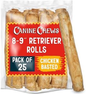 Canine Chews 8-9" Chicken Basted Dog Rawhide Retriever Rolls (25 Pack) - Chicken Rawhide Bones for Large Dogs - 100% USA-Sourced Chicken Basted Dog Rawhide Chews - Healthy Dog Dental Chew Rawhides