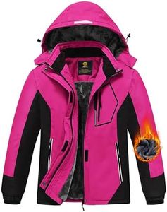 MoFiz Girls Ski Jacket Waterproof Fleece Lined Snowboard Jacket Warm Winter Coats with Removable Hood Rose Red M