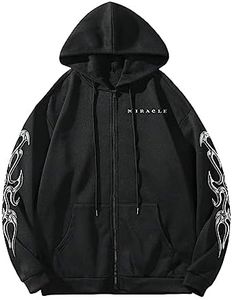 SHENHE Men's Oversized Zip Up Graphic Letter Print Hoodie Sweatshirt with Pockets Black Medium