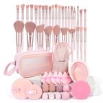 MAANGE Makeup Brush Set 49 Pcs Makeup Tool Set Premium Synthetic Foundation Powder Concealers Eye shadows Blush Makeup Brushes (Pink, 49 Piece Set)