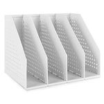 SAYEEC Desktop File Magazine Folder Holder 4 Section Plastic Hollow Documents Foldable Organizer File Cabinet Shelf Frames Dividers Rack Display and Storage (White)