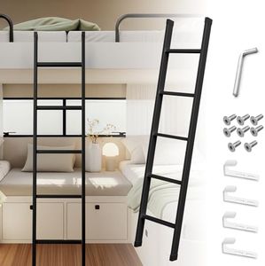 66inch RV Bunk Bed Ladder, 66" Heavy Duty Travel Trailer Bed Ladders, Metal Camper Bunk Bed Ladder with 4 Hook and Foot Caps, 330 LBS Loading Twin Bed Step Ladder Portable Stairs Steps, Black