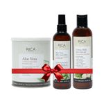 Rica Aloe Vera Liposoluble Painless Hair Removal Wax For Men & Women, 800 ml| Quick & Easy Tan Removal Waxing for Sensitive Skin| 1 Cotton Milk Pre-Waxing Gel| 1 Aloevara After Wax Lotion| Pack of 3