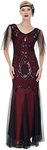 FAIRY COUPLE Women's Gatsby Evening Dress 1920s Maxi Long Sequined V-Neck Formal Evening Prom Dress L Burgundy Black