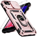 Weycolor for iPhone SE 3rd Generation / 2nd Generation Case, iPhone SE 2022/2020, iPhone 8/7/6 Case with Slide Camera Cover HD Screen Protector Heavy Duty Kickstand Phone Case, Rose Gold