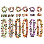 Jodsen 24 Pcs Hawaiian Leis Party Decorations, Garland Flower Necklaces Headbands Bracelets, Aloha Tropical Hawaii for Summer Luau Bar Beach Theme Vacation Supplies (2427348)