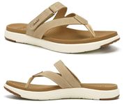 COFACE Womens Orthopedic Flip Flops Ladies Slip On Athletic Yoga Memory Foam Cushioned Recovery Walking Thong Sandals Summer Beach Pool Slippers Comfortable Plantar Fasciitis Arch Support Beige Size 8