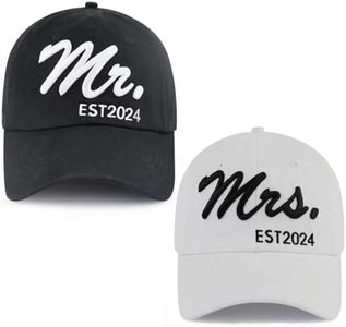 2PCS Mr Mrs Baseball Hats for Men Women, Newlywed Honeymoon Wedding Gifts, Funny Adjustable 3D Embroidered Hat Couples Set, Mr Mrs Est 2024 Embroidered, One Size