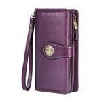 Travelambo Women's Wallet RFID Blocking Credit Card Holder Large Capacity Wristlet Leather Wallets Purse, Purple, Retro