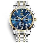 OLEVS Men's Chronograph Watch Big Face Two Tone Stainless Steel Watches for Men Roman Numerals Diamond Analog Quartz Men Watches Classic Blue Waterproof Luminous with Date Men Dress Watches