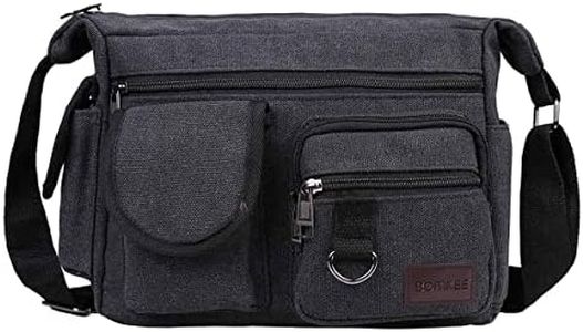 BOMKEE Bandolera Hombre Lona Bolsa de Mensajero Práctico Bolsas Multifunción Hombres y Mujeres Estudiantes Negocios Bolsa Para el Uso Diario, Trabajo, Deporte, Casual, Viajes(Negro)
