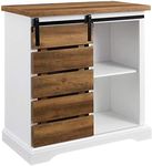 WE Furniture 32" Rustic Farmhouse TV Stand with Sliding Door - Solid White/Rustic Oak