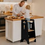 COSYLAND Toddler Standing Tower Adjustable Height - Kitchen step Stool Helper Super Stable - 3 Levels Adjustable Kids Learning Stool Wooden Toddler Kitchen Stool (Natural & Black)