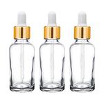 nsb herbals 30 ml Clear/Transparent Round Empty Glass Bottle/Glass Dropper/Golden Ring/Silicon White Teat, Refillable, For Essential Oils, Perfumes (Pack Of 3)