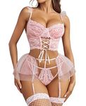 Avidlove Women Lingerie Set Lace Bralette and Panty Set Strappy Lace Lingeries (Pink, Small)